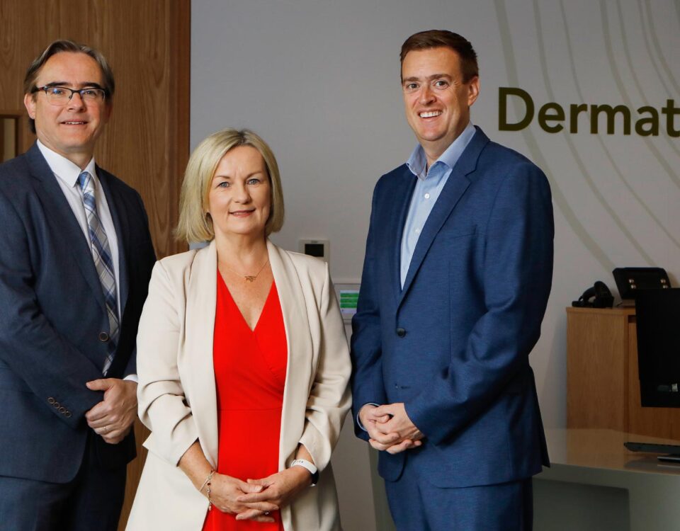 Dr Rupert Barry, Consultant Dermatologist and Clinical Lead for Dermatology, Michele Tait, COO of Vhi Health and Wellbeing and Eoin O'Reilly, CEO of AllView Healthcare
