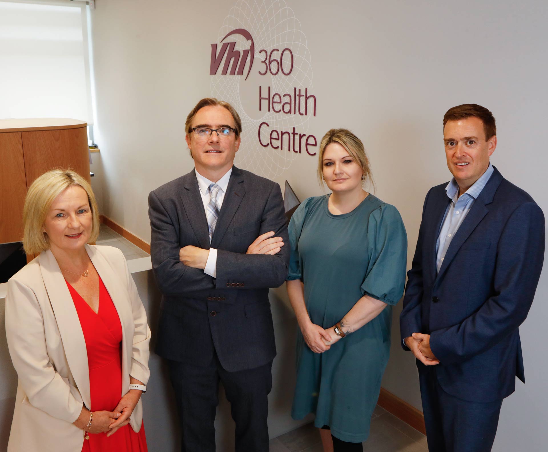 Michele Tait, chief operating officer, Vhi Health and Wellbeing; Dr Rupert Barry, consultant dermatologist and clinical lead for dermatology, Vhi 360 Health Centre Carrickmines; Edina O’Driscoll, head of operations, Vhi 360 Health Centre Carrickmines; and Eoin O’Reilly, chief executive, AllView Healthcare