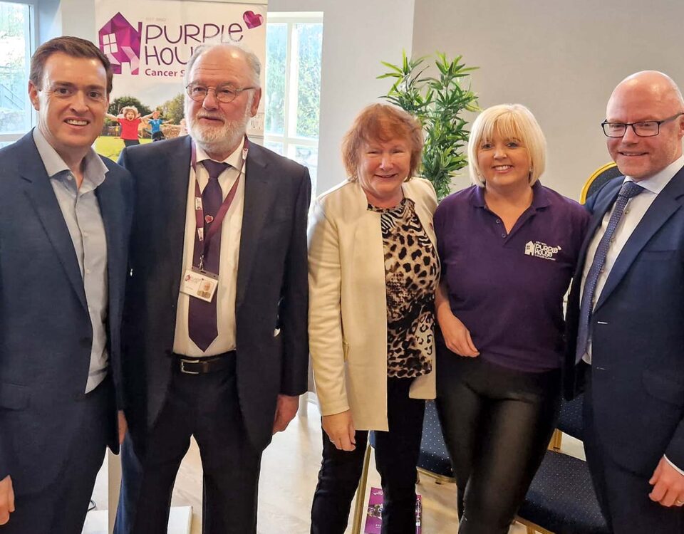 Our CEO Eoin O'Reilly with Minister for Health Stephen Donnelly and the team at Purple House Cancer Support